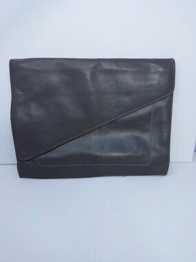 Vintage Charles Klein Envelope Clutch Italian Leather Gray Retro 80s Large FLAWS